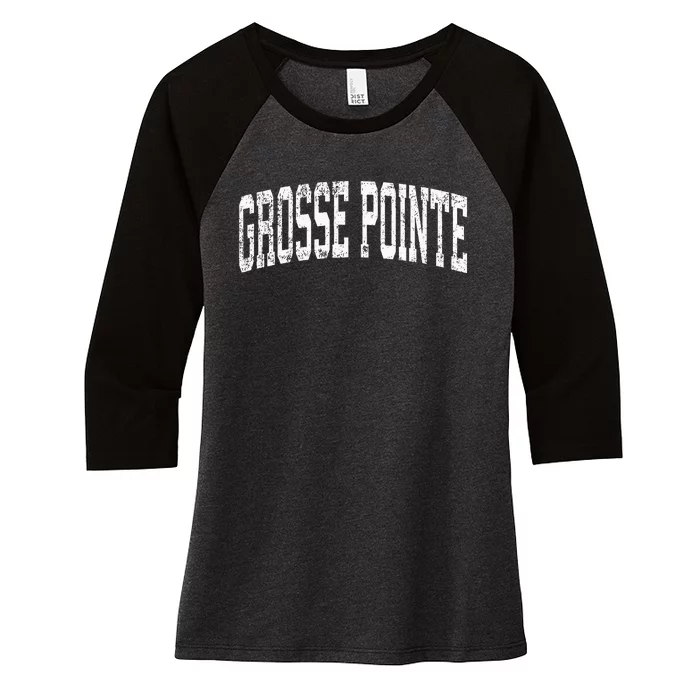 Grosse Pointe Michigan MI Vintage Athletic Sports Women's Tri-Blend 3/4-Sleeve Raglan Shirt