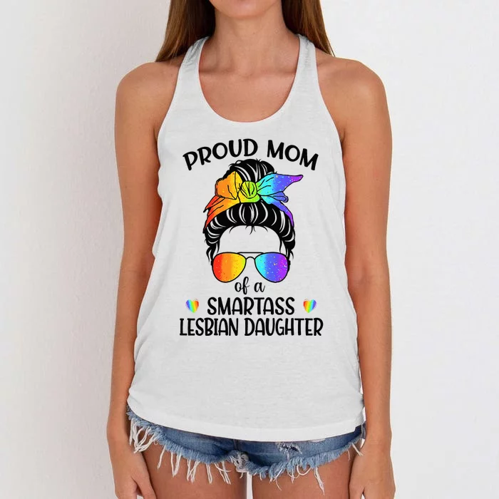 Great Proud Mom Of A Smartass Lesbian Daughter LGBTQ Pride Women's Knotted Racerback Tank