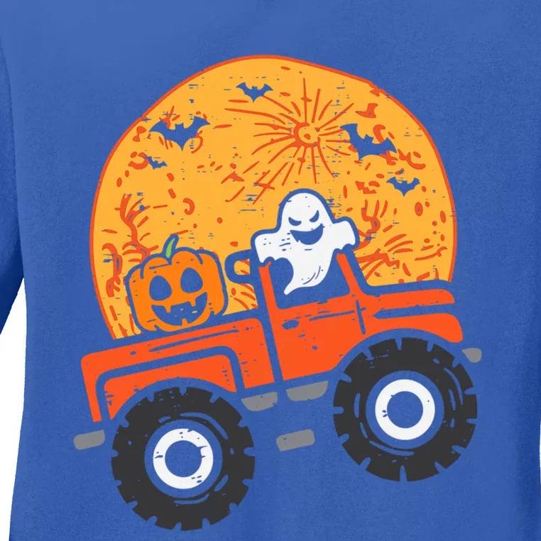 Ghost Pumpkin Monster Truck Moon Halloween Gift Ladies Long Sleeve Shirt