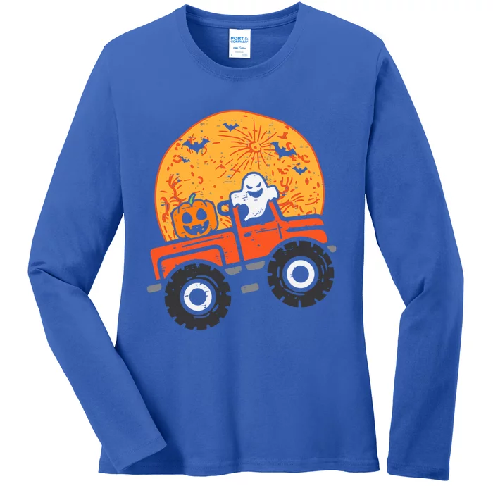 Ghost Pumpkin Monster Truck Moon Halloween Gift Ladies Long Sleeve Shirt