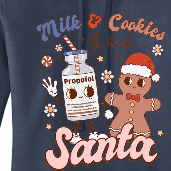 Groovy Propofol Milk And Cookies For Santa Nurse Christmas Gift Women's Pullover Hoodie