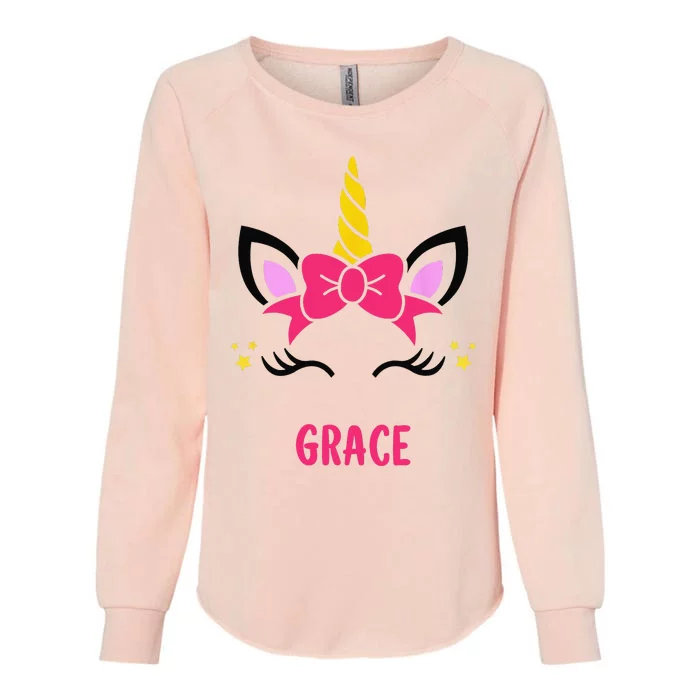 GRACE Personalized Name Pink Bow Unicorn Face Womens California Wash Sweatshirt