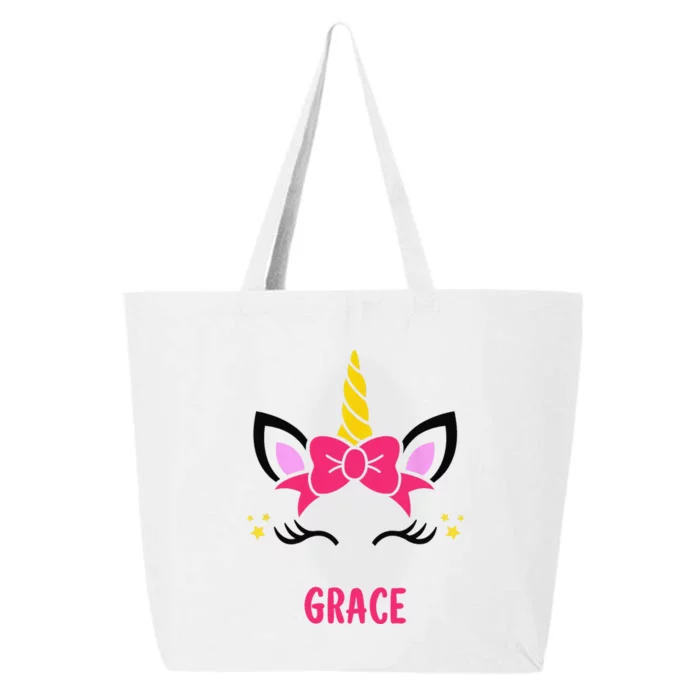 GRACE Personalized Name Pink Bow Unicorn Face 25L Jumbo Tote