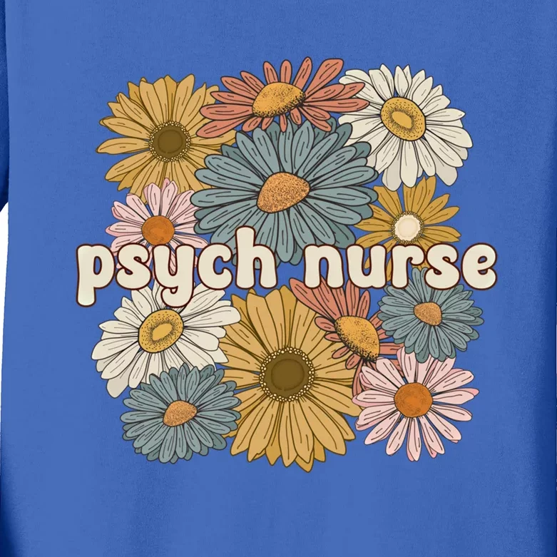 Groovy Psych Nurse Flowers Psychiatric Nursing Cute Gift Kids Long Sleeve Shirt