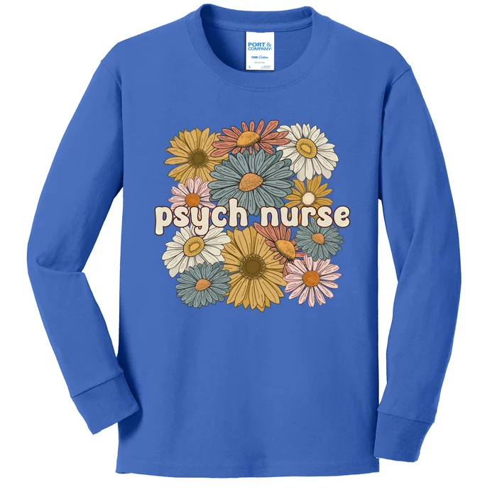 Groovy Psych Nurse Flowers Psychiatric Nursing Cute Gift Kids Long Sleeve Shirt