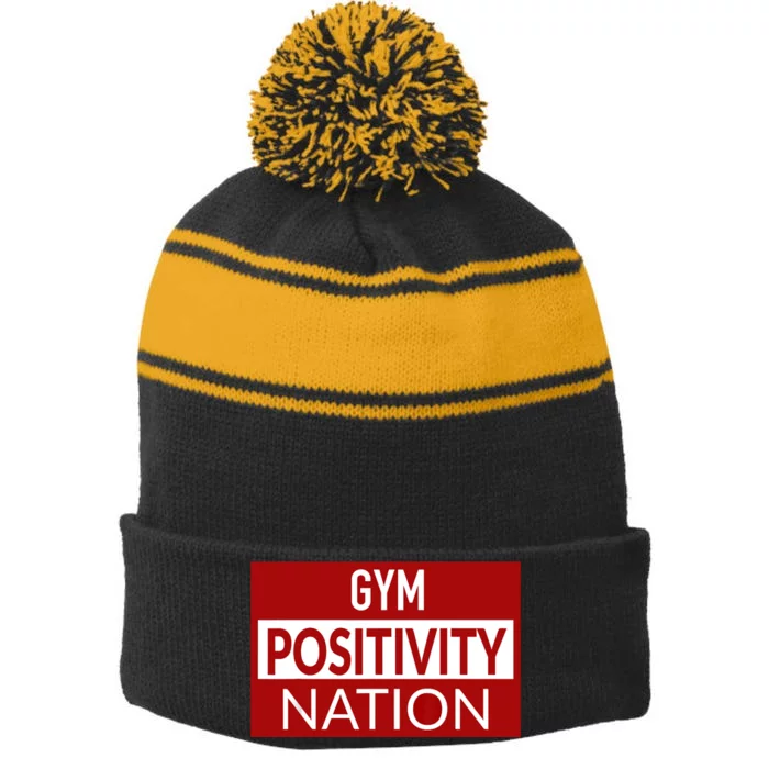 Gym positivity nation Stripe Pom Pom Beanie