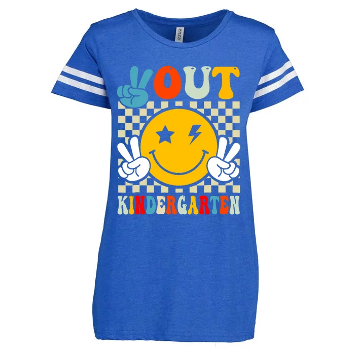 Groovy Peace Out Kindergarten Graduation Last Day Of School Enza Ladies Jersey Football T-Shirt