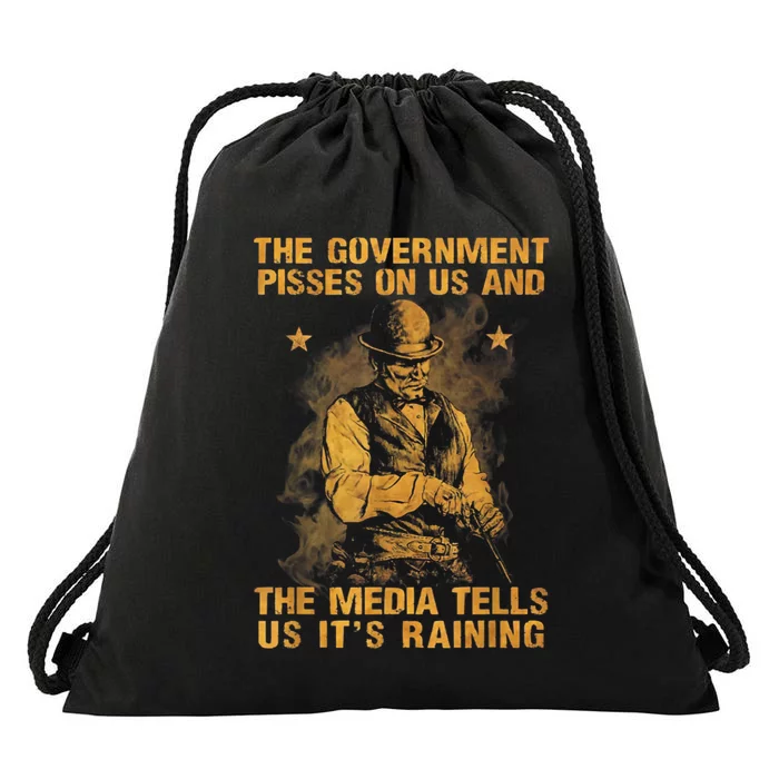 Government Pisses On Us And The Media Tell Us ItS Raining Drawstring Bag