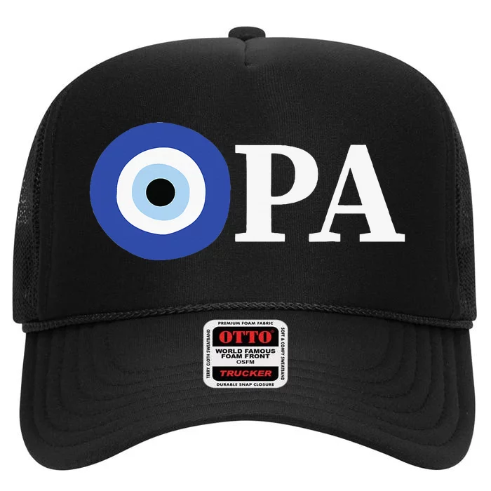 Greek Pride Opa Evil Eye High Crown Mesh Trucker Hat