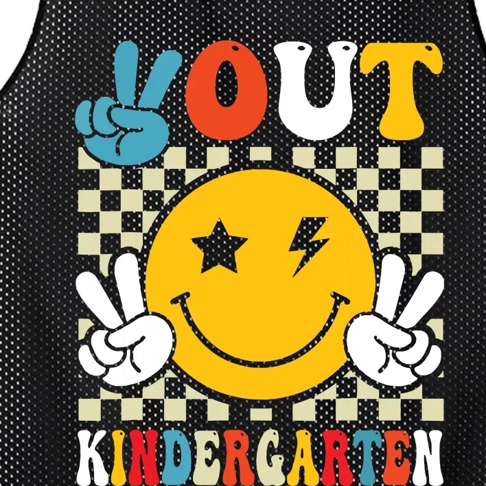 Groovy Peace Out Kindergarten Graduation Last Day Of School Mesh Reversible Basketball Jersey Tank