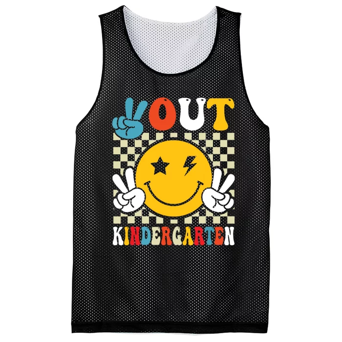 Groovy Peace Out Kindergarten Graduation Last Day Of School Mesh Reversible Basketball Jersey Tank