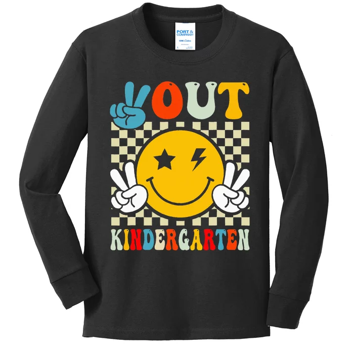 Groovy Peace Out Kindergarten Graduation Kids Long Sleeve Shirt