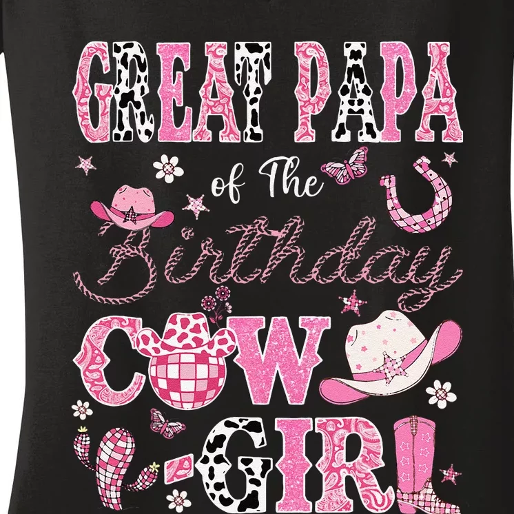 Great Papa Of The Birthday Cow Western Rodeo Great Papa Women's V-Neck T-Shirt