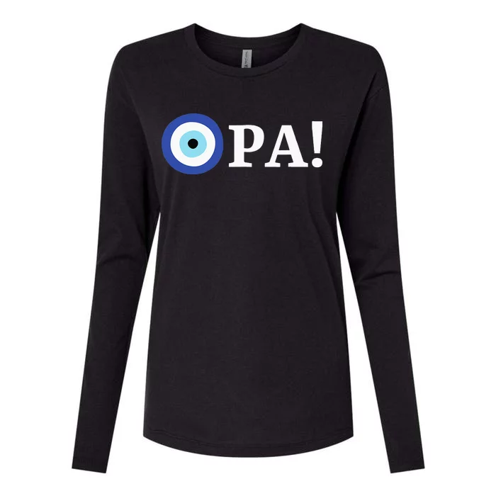 Greek Pride Opa Evil Eye Hellas Greece Gift Womens Cotton Relaxed Long Sleeve T-Shirt