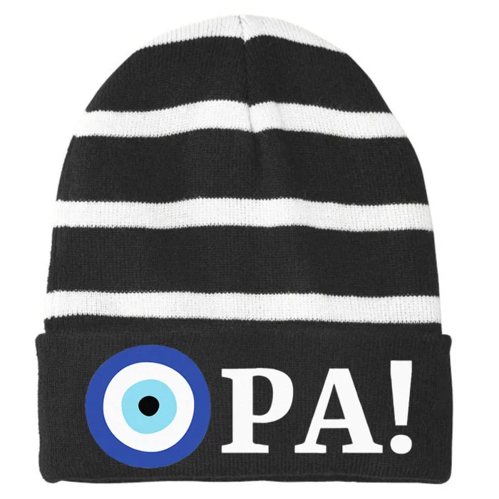 Greek Pride Opa Evil Eye Hellas Greece Gift Striped Beanie with Solid Band