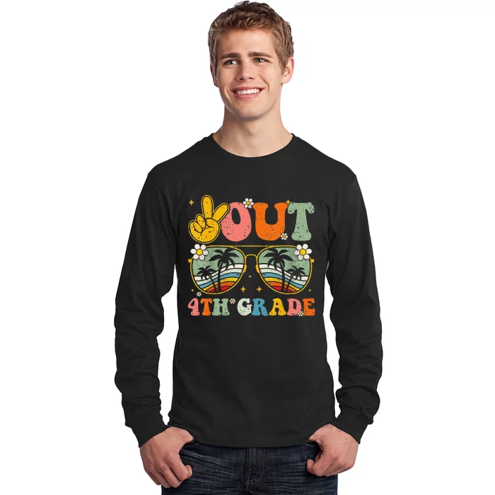 Groovy Peace Out 4th Grade Graduation Last Day Of School Long Sleeve Shirt