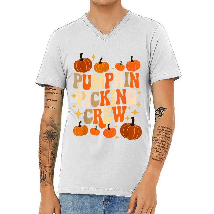 Groovy Pumpkin Picking Crew Matching Family Autumn V-Neck T-Shirt