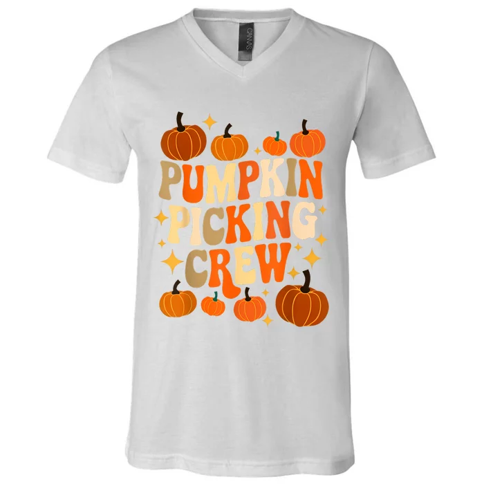 Groovy Pumpkin Picking Crew Matching Family Autumn V-Neck T-Shirt