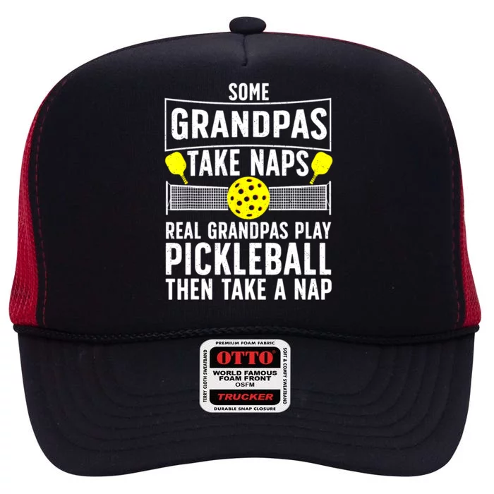 Grandpa Play Pickleball Then Take Snap Sport Pickleball Player Gift High Crown Mesh Trucker Hat