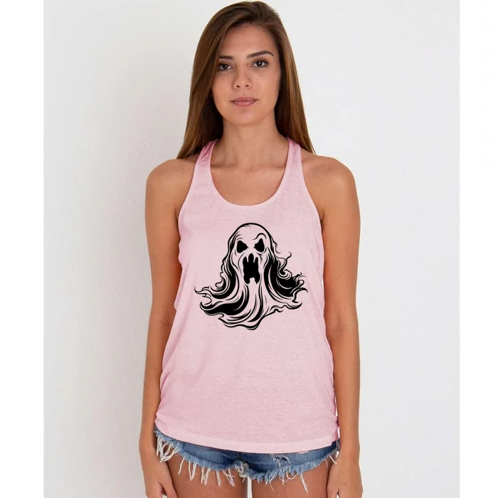 Ghost Poltergeist Paranormal Spooky Halloween Gift Women's Knotted Racerback Tank