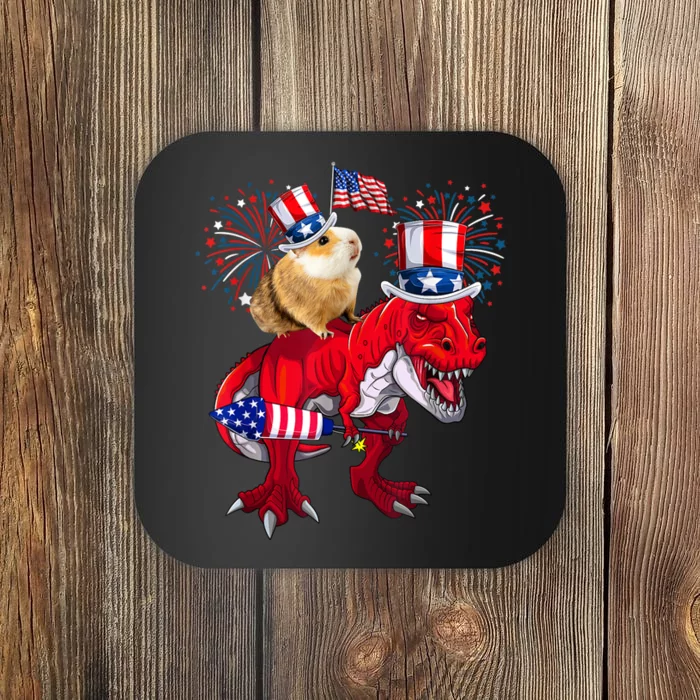 Guinea Pig Ridding TRex 4th Of July Fireworks Lover Family Coaster