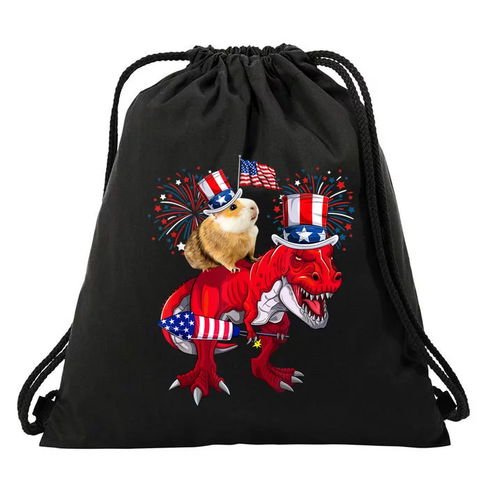 Guinea Pig Ridding TRex 4th Of July Fireworks Lover Family Drawstring Bag