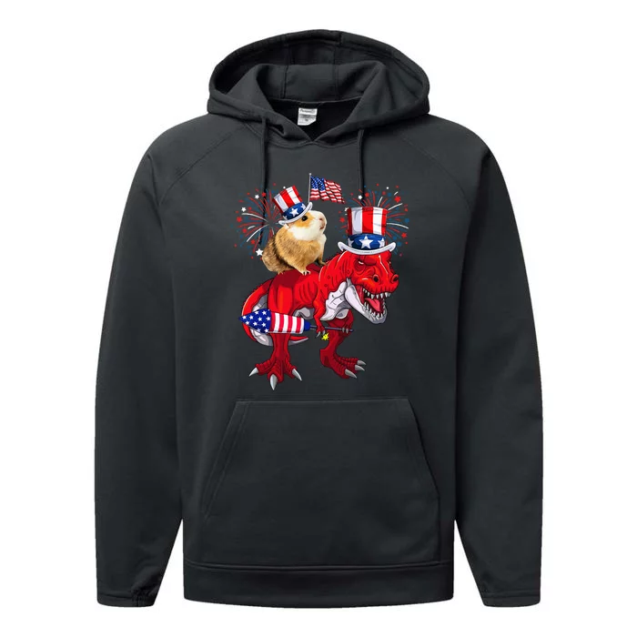 Guinea Pig Ridding T Rex 4th Of July Fireworks Lover Family Performance Fleece Hoodie