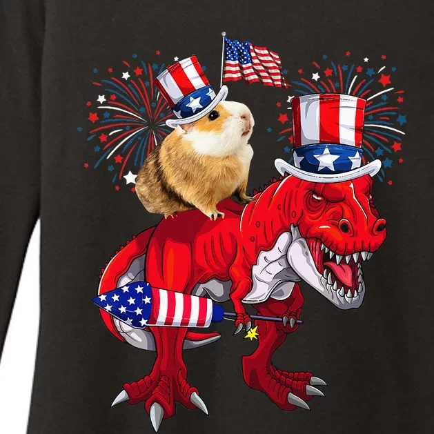 Guinea Pig Ridding T Rex 4th Of July Fireworks Lover Family Womens CVC Long Sleeve Shirt