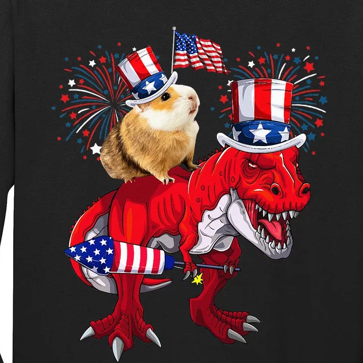 Guinea Pig Ridding T Rex 4th Of July Fireworks Lover Family Tall Long Sleeve T-Shirt