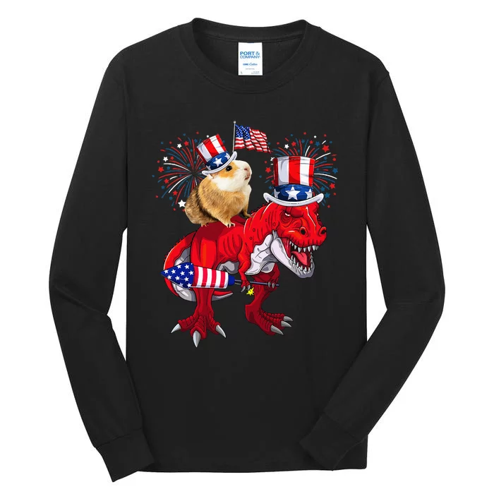 Guinea Pig Ridding T Rex 4th Of July Fireworks Lover Family Tall Long Sleeve T-Shirt