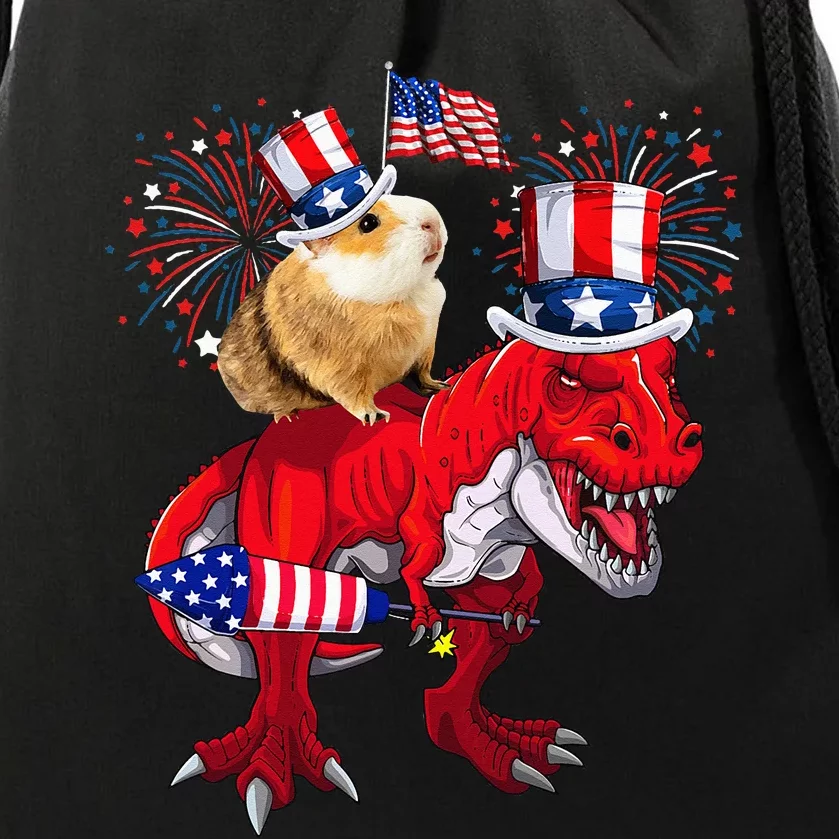 Guinea Pig Ridding TRex 4th Of July Fireworks Lover Family Drawstring Bag