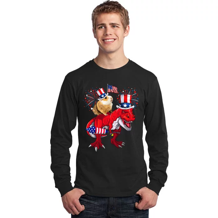 Guinea Pig Ridding TRex 4th Of July Fireworks Lover Family Tall Long Sleeve T-Shirt