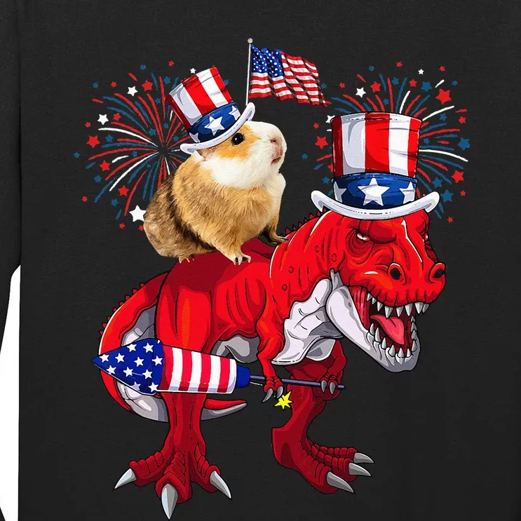 Guinea Pig Ridding TRex 4th Of July Fireworks Lover Family Tall Long Sleeve T-Shirt