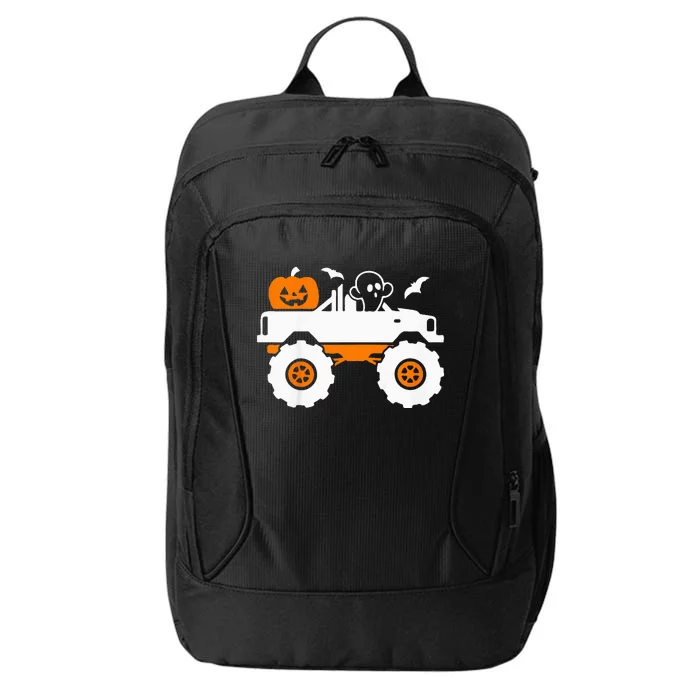 Ghost Pumpkin Riding Monster Truck Lazy Halloween Costume City Backpack