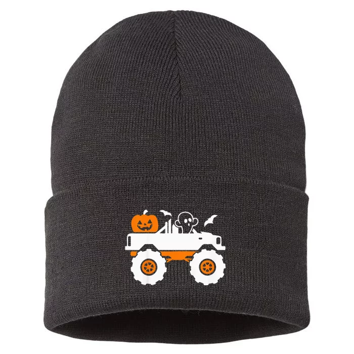 Ghost Pumpkin Riding Monster Truck Lazy Halloween Costume Sustainable Knit Beanie