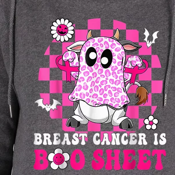 Groovy Pink Ribbon Mom Breast Cancer Is Boo Sheet Halloween Womens Funnel Neck Pullover Hood