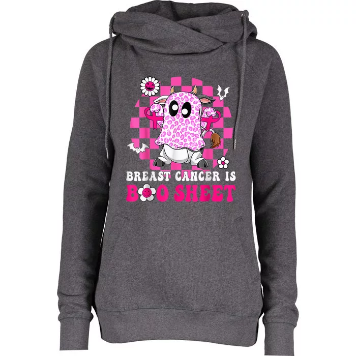 Groovy Pink Ribbon Mom Breast Cancer Is Boo Sheet Halloween Womens Funnel Neck Pullover Hood