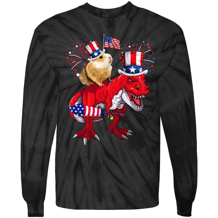 Guinea Pig Ridding TRex 4th Of July Fireworks Lover Family Tie-Dye Long Sleeve Shirt