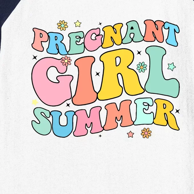 Groovy Pregnancy Reveal Pregnant Girl Summer Baby Shower Baseball Sleeve Shirt