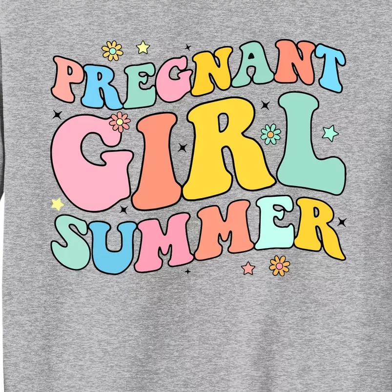 Groovy Pregnancy Reveal Pregnant Girl Summer Baby Shower Tall Sweatshirt