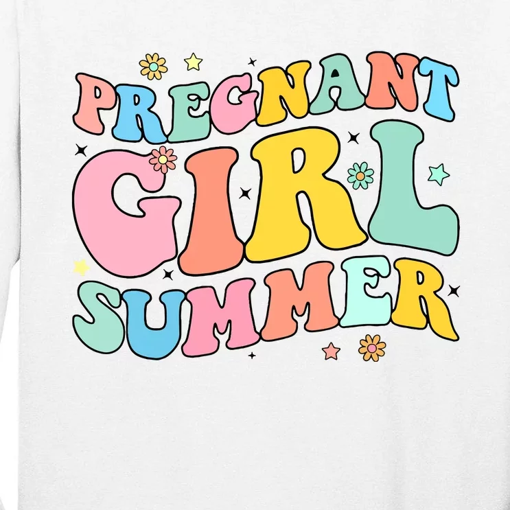 Groovy Pregnancy Reveal Pregnant Girl Summer Baby Shower Tall Long Sleeve T-Shirt