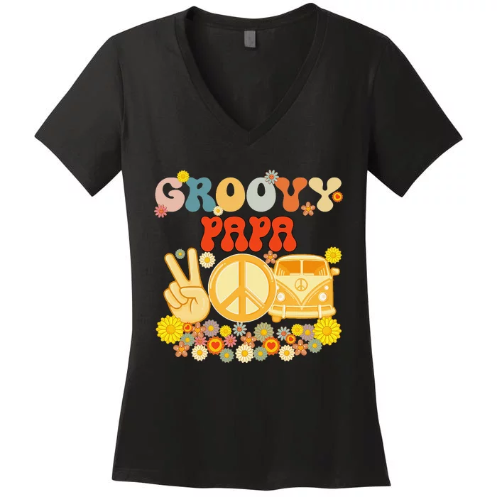 Groovy Papa Retro Matching Family Baby Shower Father's Day Women's V-Neck T-Shirt