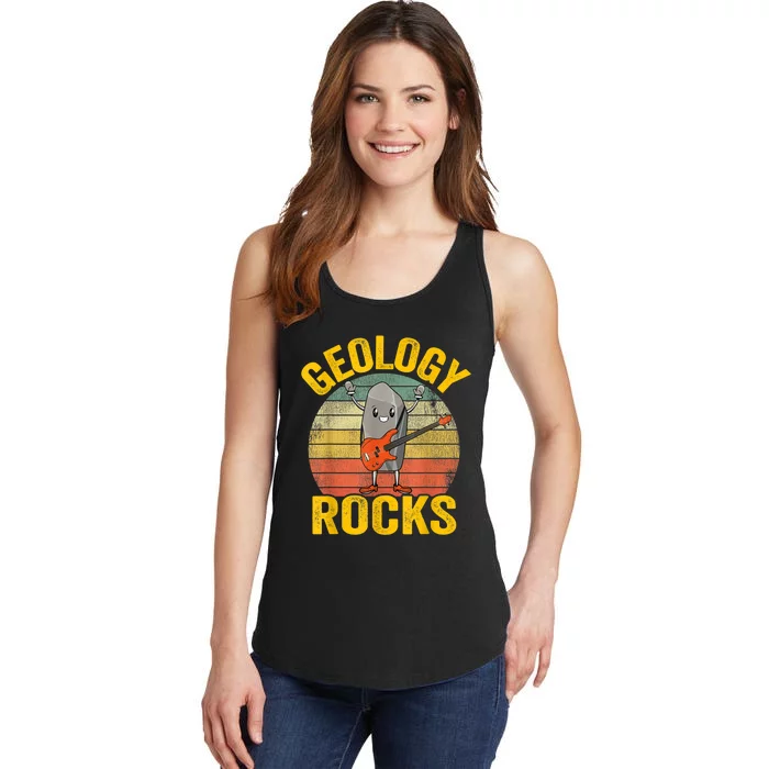 Geologist Pun Rock Playing Bass Funny Jokes Geology Rocks Ladies Essential Tank