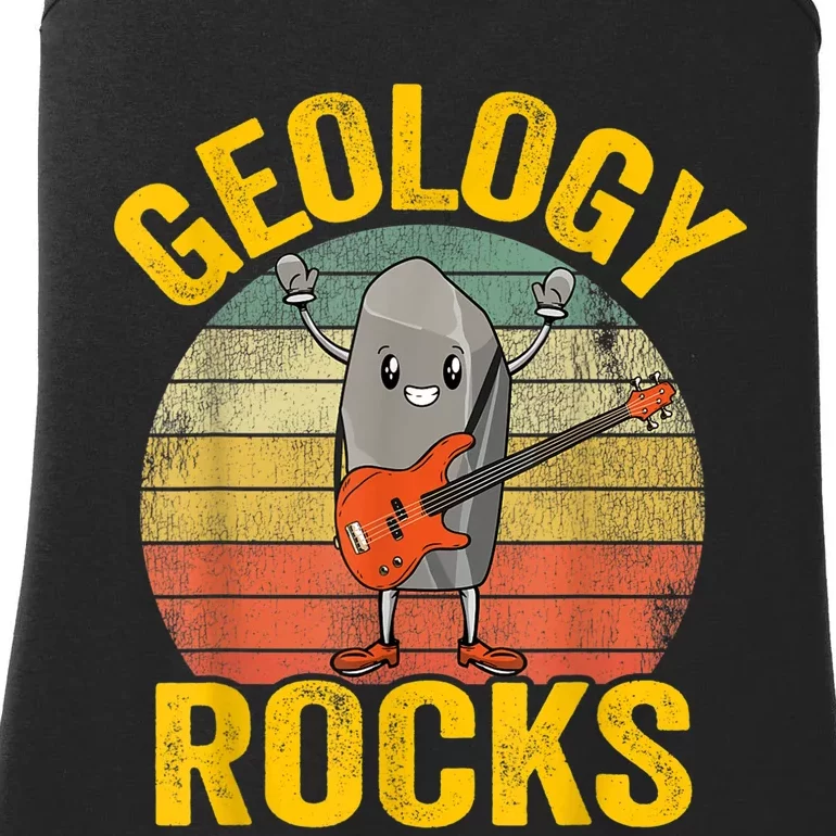 Geologist Pun Rock Playing Bass Funny Jokes Geology Rocks Ladies Essential Tank