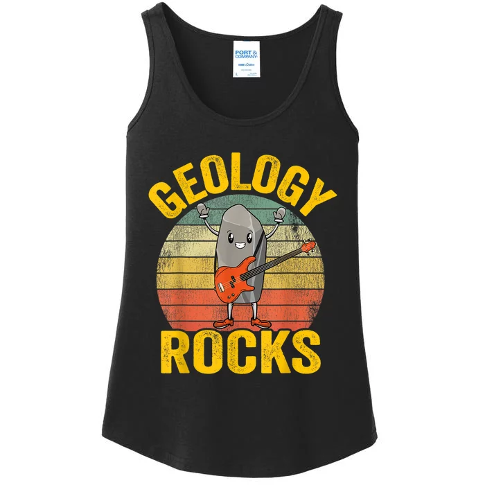 Geologist Pun Rock Playing Bass Funny Jokes Geology Rocks Ladies Essential Tank