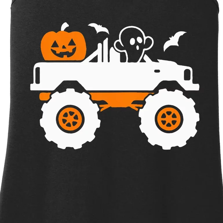 Ghost Pumpkin Riding Monster Truck Lazy Halloween Costume Ladies Essential Tank