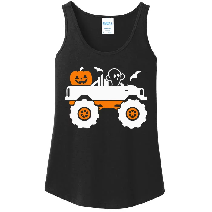 Ghost Pumpkin Riding Monster Truck Lazy Halloween Costume Ladies Essential Tank