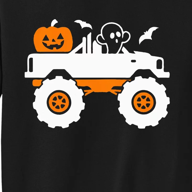 Ghost Pumpkin Riding Monster Truck Lazy Halloween Costume Tall Sweatshirt