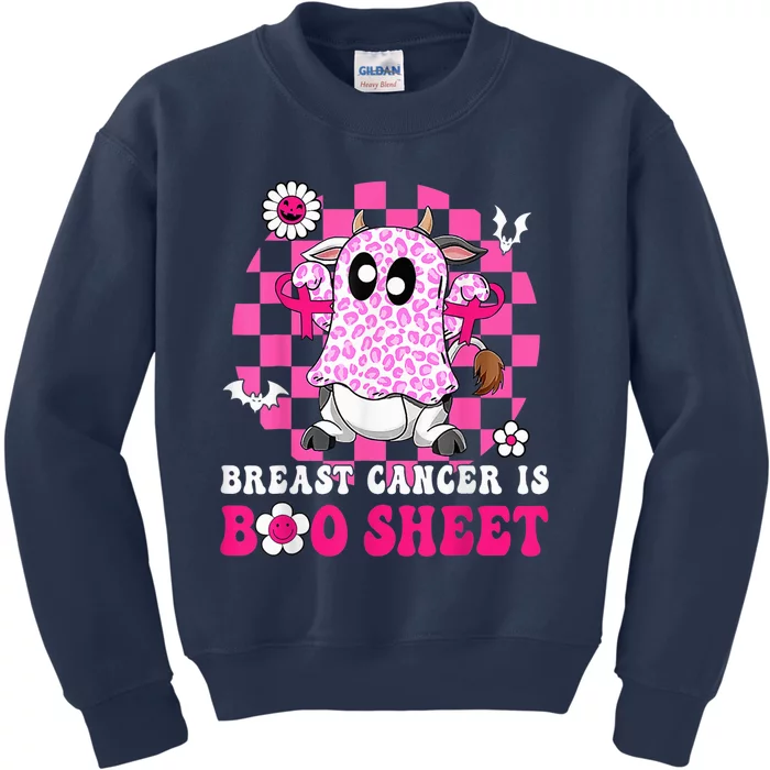 Groovy Pink Ribbon Mom Breast Cancer Is Boo Sheet Halloween Kids Sweatshirt