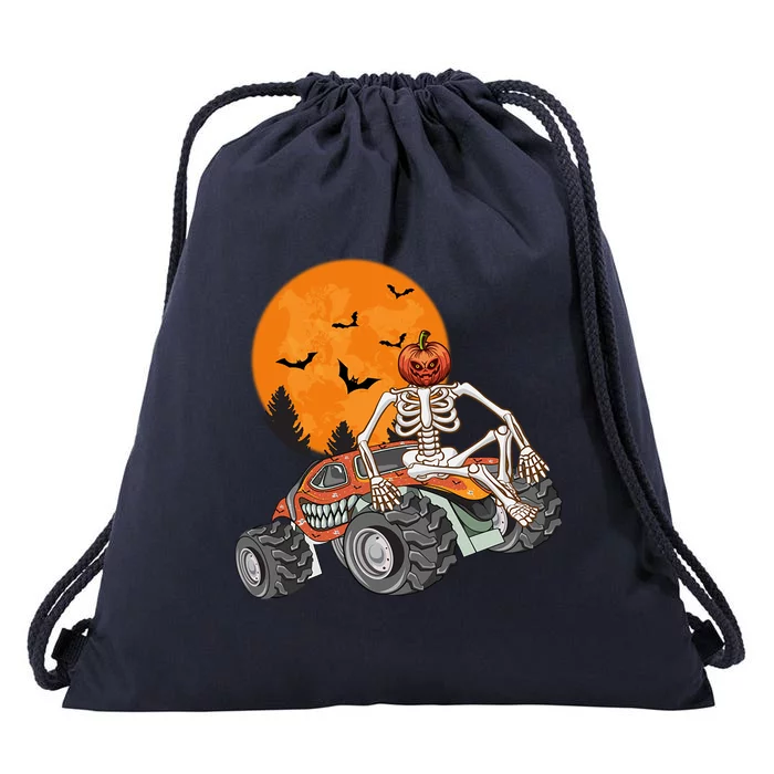 Ghost Pumpkin Riding Monster Truck Lazy Halloween Meaningful Gift Drawstring Bag